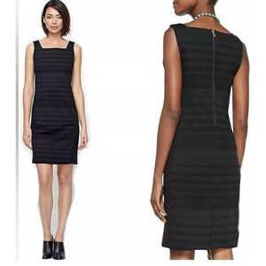 Eileen Fisher Striped Ponte Knit Sheath Dress Black Gray Size 8